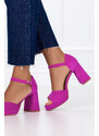 Fuksjowe sandały skórzane na klocku z zakrytą piętą PRODUKT POLSKI Casu 2321
