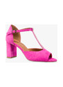 Fuksjowe sandały skórzane damskie na słupku t-bar z zakrytą piętą PRODUKT POLSKI Casu 2998-601-65