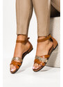 Brązowe sandały skórzane damskie płaskie z zakrytą piętą pasek wokół kostki PRODUKT POLSKI Casu 40225