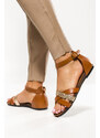 Brązowe sandały skórzane damskie płaskie z zakrytą piętą pasek wokół kostki PRODUKT POLSKI Casu 40225