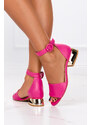 Fuksjowe sandały skórzane damskie na ozdobnym niskim obcasie z zakrytą piętą pasek wokół kostki PRODUKT POLSKI Casu 2143-159