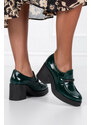 Zielone mokasyny skórzane lakierowane damskie na słupku z cyrkoniami PRODUKT POLSKI Casu 20157-NO