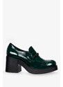 Zielone mokasyny skórzane lakierowane damskie na słupku z cyrkoniami PRODUKT POLSKI Casu 20157-NO
