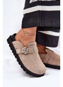Big Star Shoes Zamszowe Klapki Chodaki Damskie Na Platformie Big Star RR274A376 Beżowe