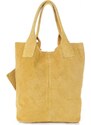 other Włoska Torebka Skórzana Shopper bag Zamsz Naturalny Żółta