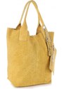 other Włoska Torebka Skórzana Shopper bag Zamsz Naturalny Żółta