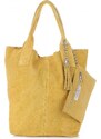 other Włoska Torebka Skórzana Shopper bag Zamsz Naturalny Żółta