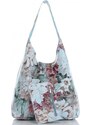 Torebka Skórzana firmy Vittoria Gotti Uniwersalny Włoski Shopper w modne wzory Kwiatów Błękitna
