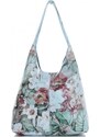 Torebka Skórzana firmy Vittoria Gotti Uniwersalny Włoski Shopper w modne wzory Kwiatów Błękitna