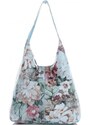 Torebka Skórzana firmy Vittoria Gotti Uniwersalny Włoski Shopper w modne wzory Kwiatów Błękitna