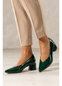 Zielone czółenka skórzane damskie lakierowane na szerokim ozdobnym obcasie PRODUKT POLSKI Casu 7979-371