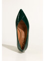 Zielone czółenka skórzane damskie lakierowane na szerokim ozdobnym obcasie PRODUKT POLSKI Casu 7979-371