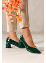 Zielone czółenka skórzane damskie lakierowane na szerokim ozdobnym obcasie PRODUKT POLSKI Casu 7979-371