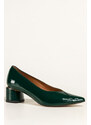 Zielone czółenka skórzane damskie lakierowane na szerokim ozdobnym obcasie PRODUKT POLSKI Casu 7979-371