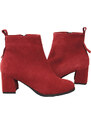 Botki Damskie Bordowe ze Skóry Naturalnej Welurowej na Stabilnym Słupku z Zamkiem 224 ElitaBut