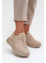 Butosklep Skórzane Sneakersy Damskie Na Platformie Artiker 55C0021 Beżowe