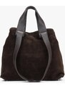 Estro: Ciemnobrązowa torebka typu shopper z włoskiego weluru naturalnego