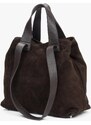Estro: Ciemnobrązowa torebka typu shopper z włoskiego weluru naturalnego