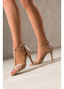 Beżowe sandały skórzane damskie szpilki t-bar z zakrytą piętą PRODUKT POLSKI Casu 7118-794