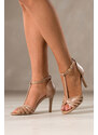 Beżowe sandały skórzane damskie szpilki t-bar z zakrytą piętą PRODUKT POLSKI Casu 7118-794