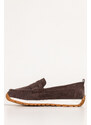 Czekoladowe mokasyny skórzane damskie ażurowe Sergio Leone na żłobionej platformie HK-990