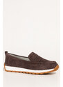 Czekoladowe mokasyny skórzane damskie ażurowe Sergio Leone na żłobionej platformie HK-990
