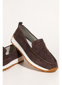 Czekoladowe mokasyny skórzane damskie ażurowe Sergio Leone na żłobionej platformie HK-990