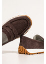 Czekoladowe mokasyny skórzane damskie ażurowe Sergio Leone na żłobionej platformie HK-990