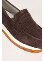 Czekoladowe mokasyny skórzane damskie ażurowe Sergio Leone na żłobionej platformie HK-990